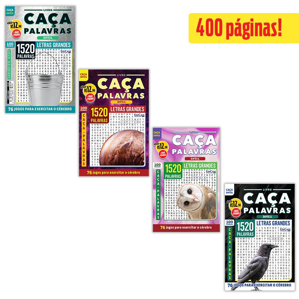 Kit 4 Livros Caça-Palavras ed.01 -Difícil - 90,103,109 e 112
