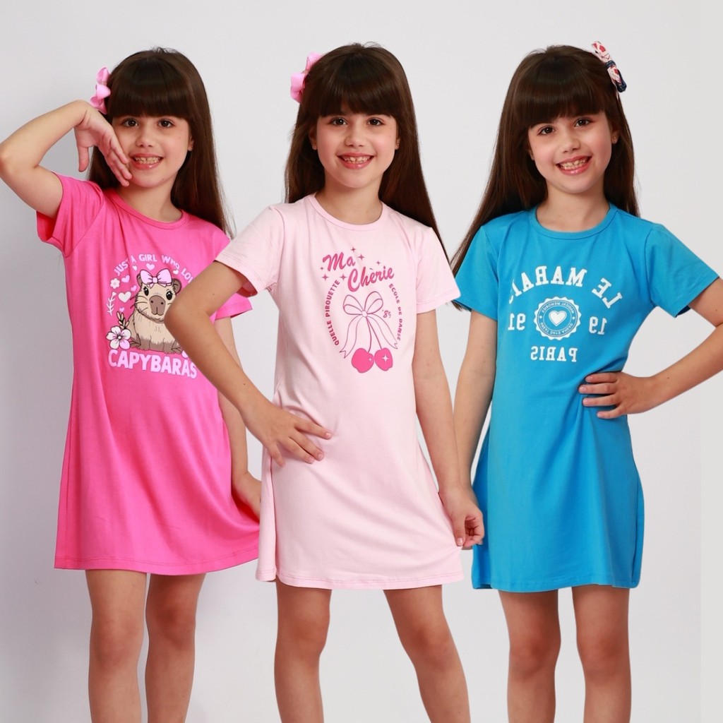 Kit 3 Vestidos Infantis Menina Estampado Manga Curta Verão ENVIO CORES E ESTAMPA SORTIDAS em Oferta na Shopee