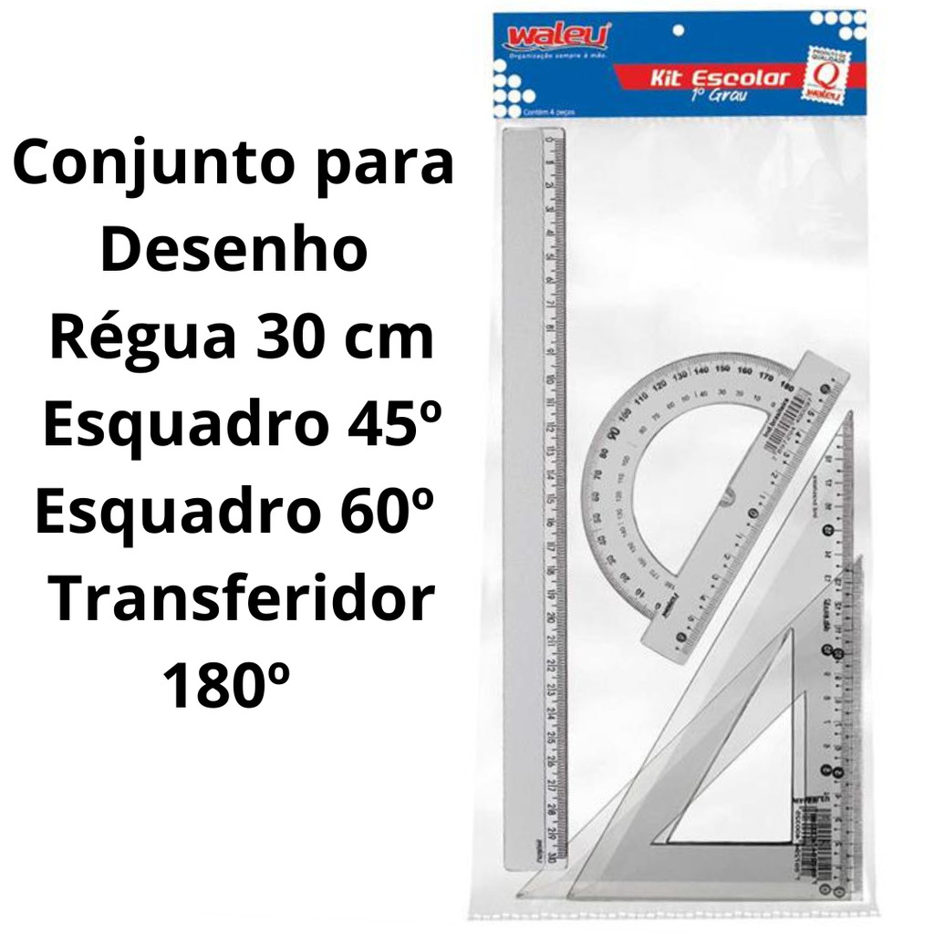 Conjunto para Desenho Régua, Esquadro, Esquadro e Transferidor - Maxcril em Oferta na Shopee