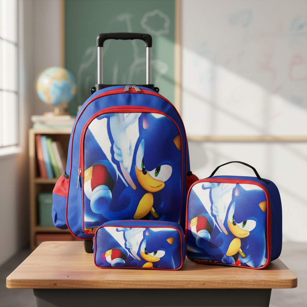 Kit Mochila Sonic Games Rodinhas Infantil Menino Escolar