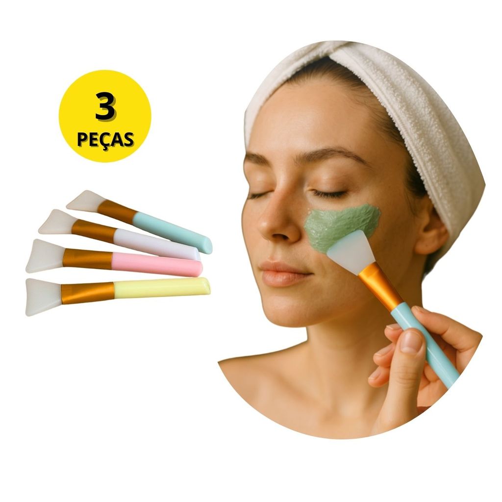 Kit 3 Peças Pincel Espátula Silicone – Máscara Facial, Skincare, Aplicador de Argila, Loção, Pomada e Limpeza Facia
