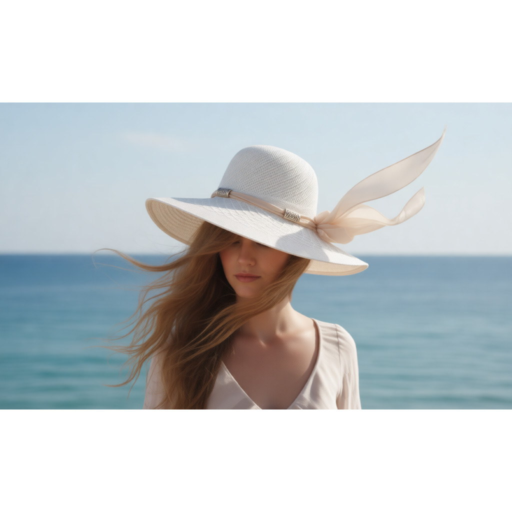 Chapéu de Praia Feminino Super Elegante | Aba Larga de Palha Sintética | Perfeito para Piscina e Dias de Sol em Oferta na Shopee