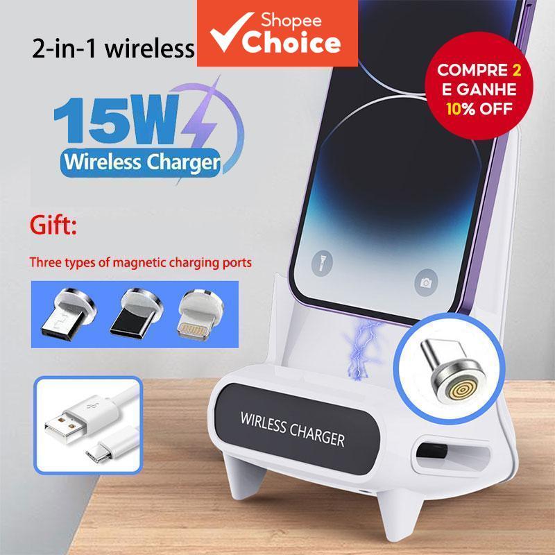 Suporte de Carregador Sem Fio de Mesa e Suporte de Telefone para iPhone 17-12 Pro Max, Samsung, Vivo, Xiaomi - Estação