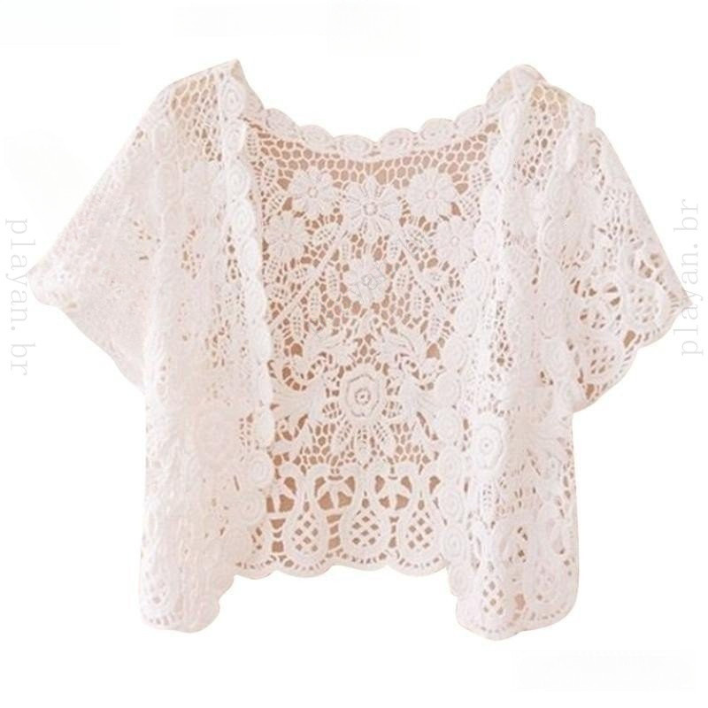 dusur9 Bolero Feminino De Renda Com Ombros Curta Crop Top Crochê Cardigã Floral