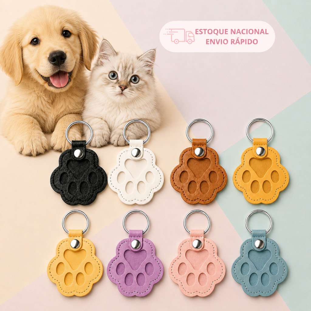 Chaveiro Patinha Porta Pelos em Couro Sintético Cachorro Gato Homenagem e Memória Afetiva Patas Pet