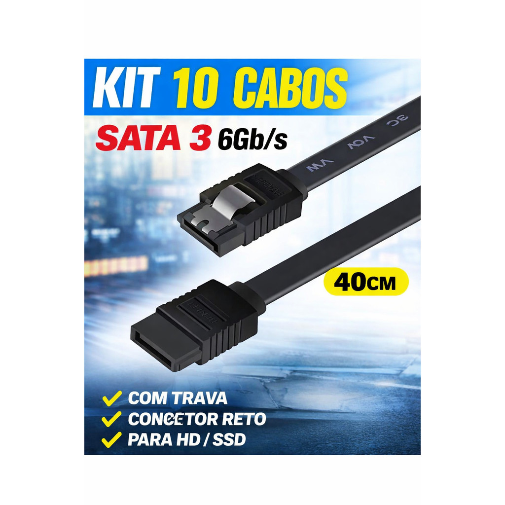 Kit 10 Cabos SATA III 6Gb/s Alta Velocidade SSD HD Asus MSI Gigabyte Asrock