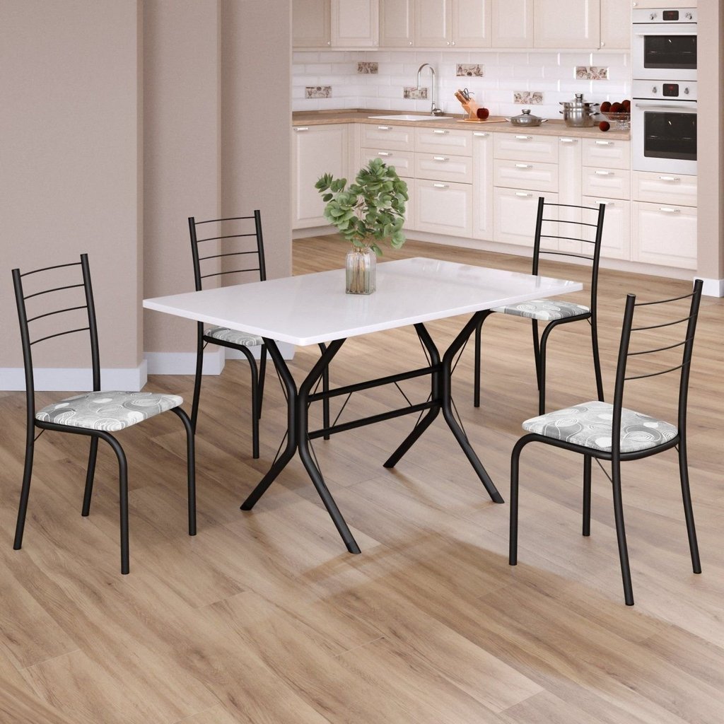 Conjunto Sala de Jantar Mesa Retangular 100x60cm Tampo Madeira Mdp 4 Cadeiras Rio Paraopeba/Preto