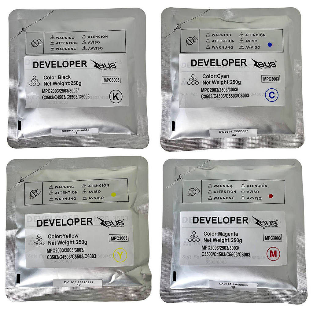 Revelador Developer 4x250g Compatível com MPC2003 MPC3003 Zeus p/ C2003 C2503 C3003 C3503 C830 C831