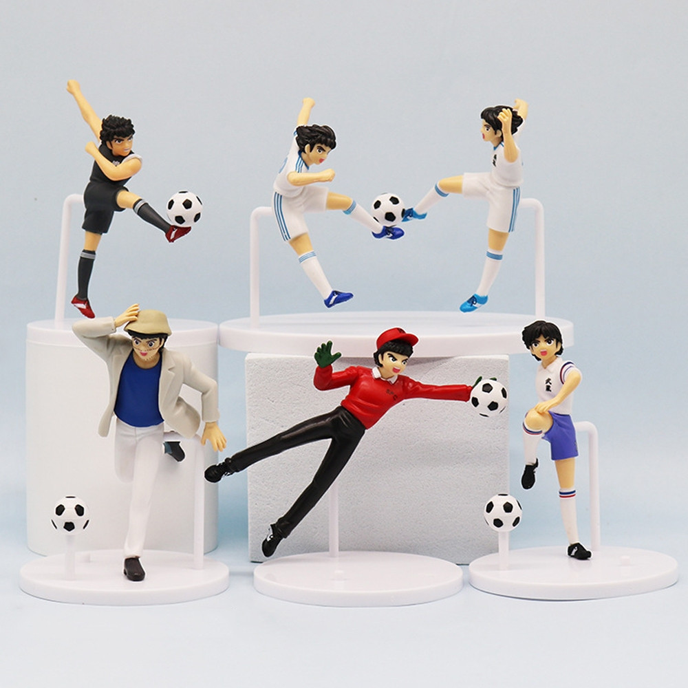 Conjunto de 6 peças de modelos de personagens do anime "Captain Tsubasa", incluindo Misaki Oozora, Taro, Kojiro, Nogata,