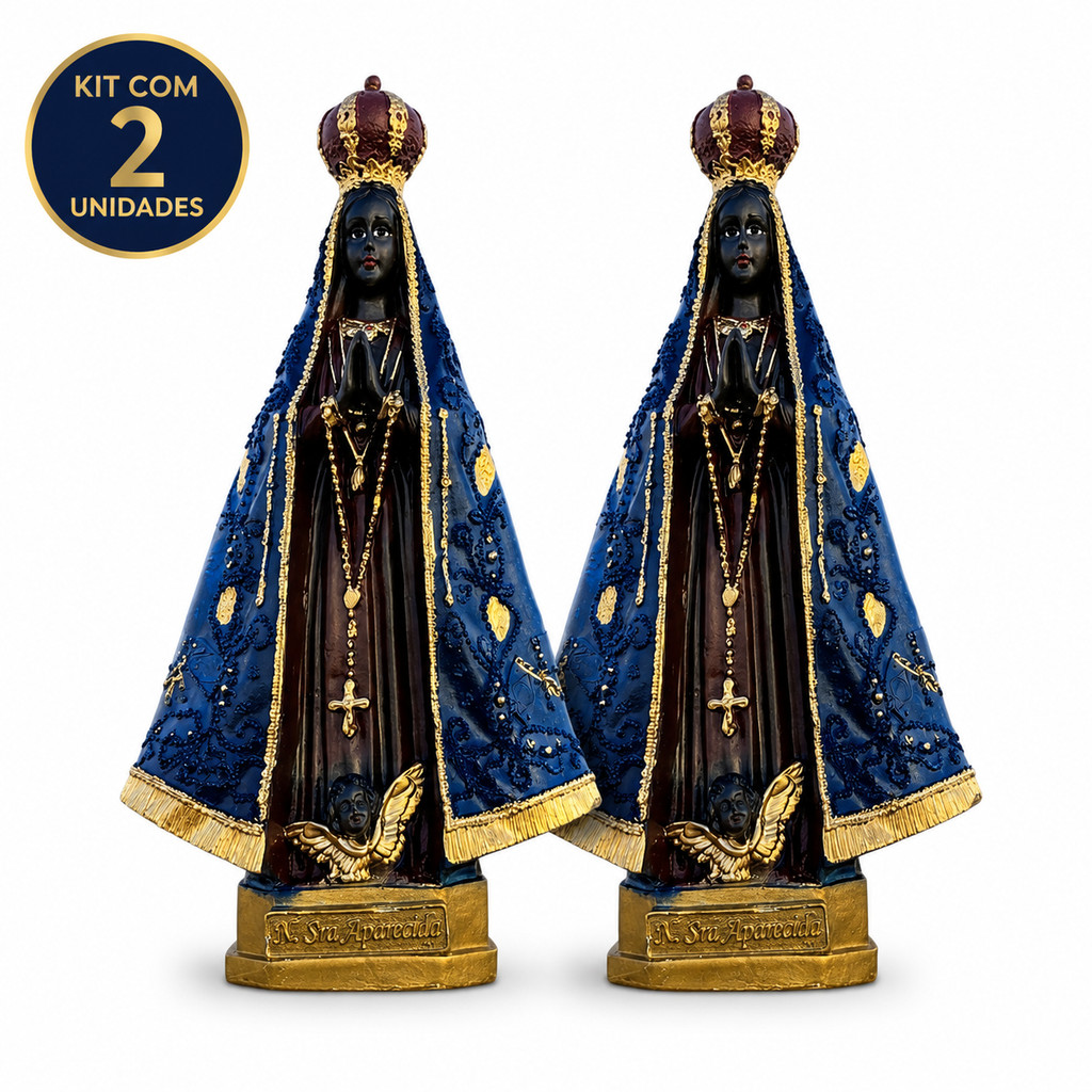 KIT 2 Imagem Nossa Senhora Aparecida Italiana 20cm Resina e Gesso - Imagem Original Católica