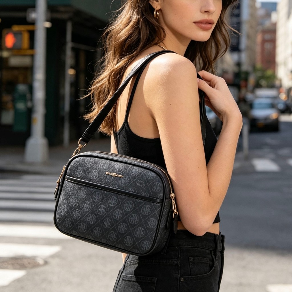 TOMI MITO Kit 2 de Bolsas com Estampa de Monograma Ombro Transversal Compacta Couro Feminina Moderna Casual TM9109
