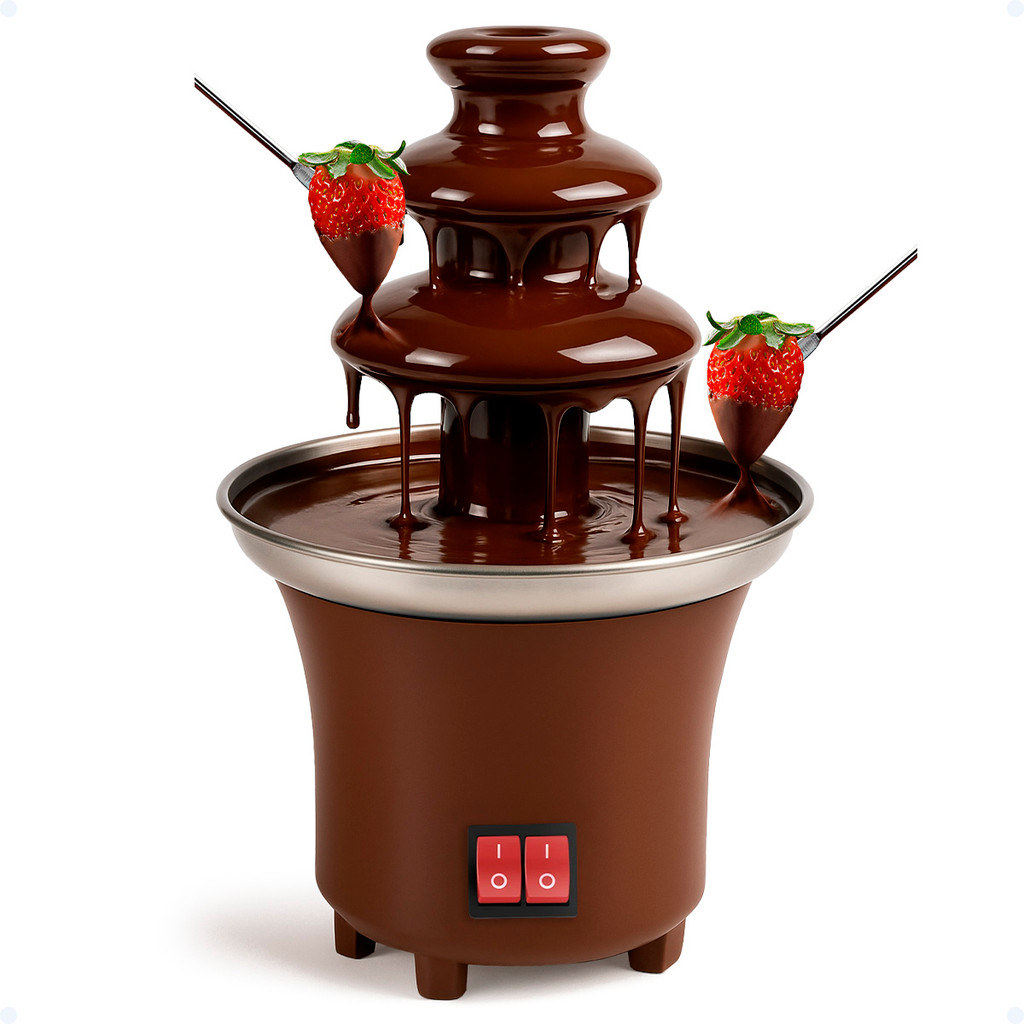 Fonte De Chocolate Cascata Mini Panela Fondue Eletrica Sobremesa 3 Andares Festa Buffet 127V