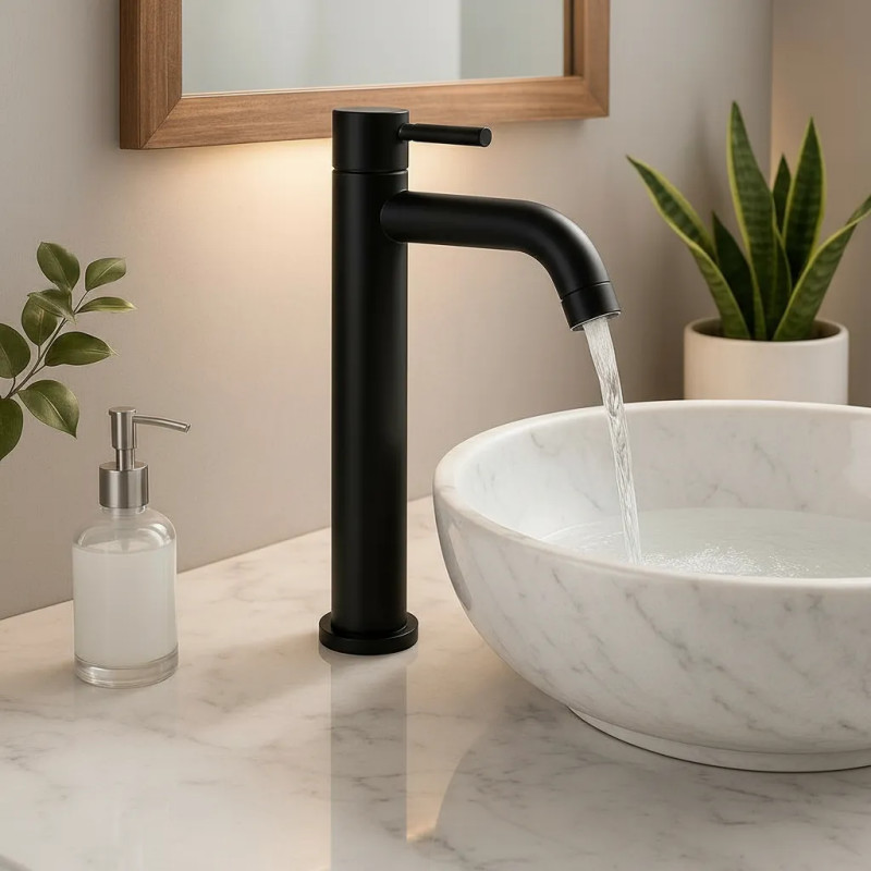 Torneira Alta Inox 304 Banheiro Cuba Bancada Metal Acabamento Fosca Preto em Oferta na Shopee