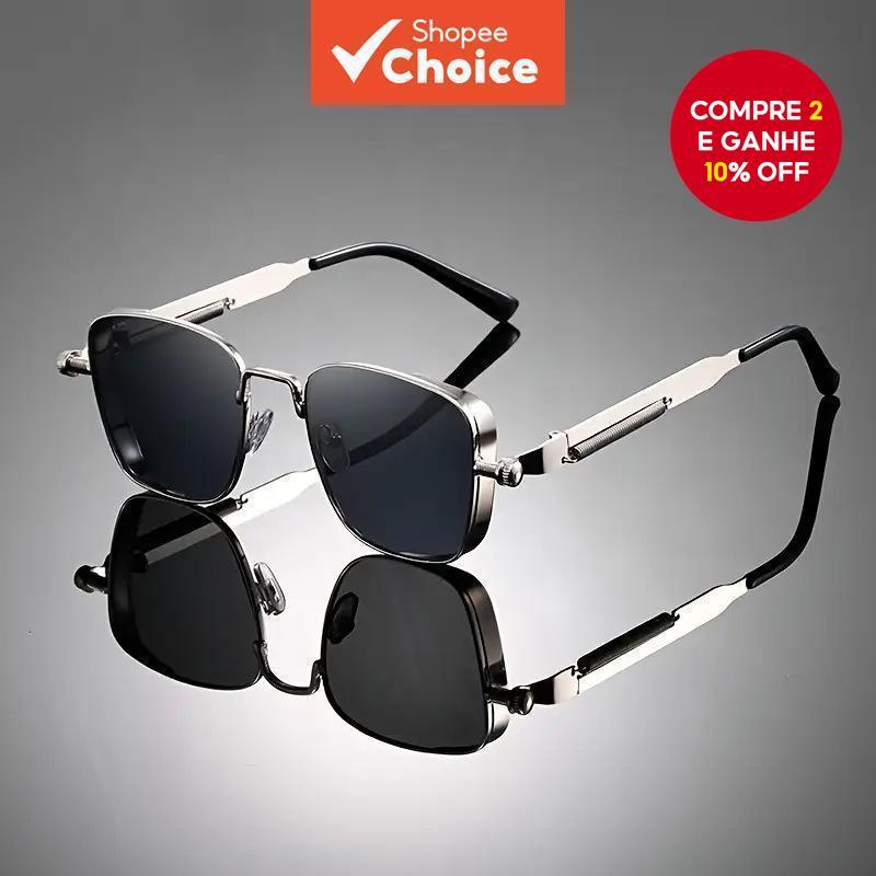 Óculos de sol punk metálicos quadrados com proteção UV400, armação pequena clássica unisex.