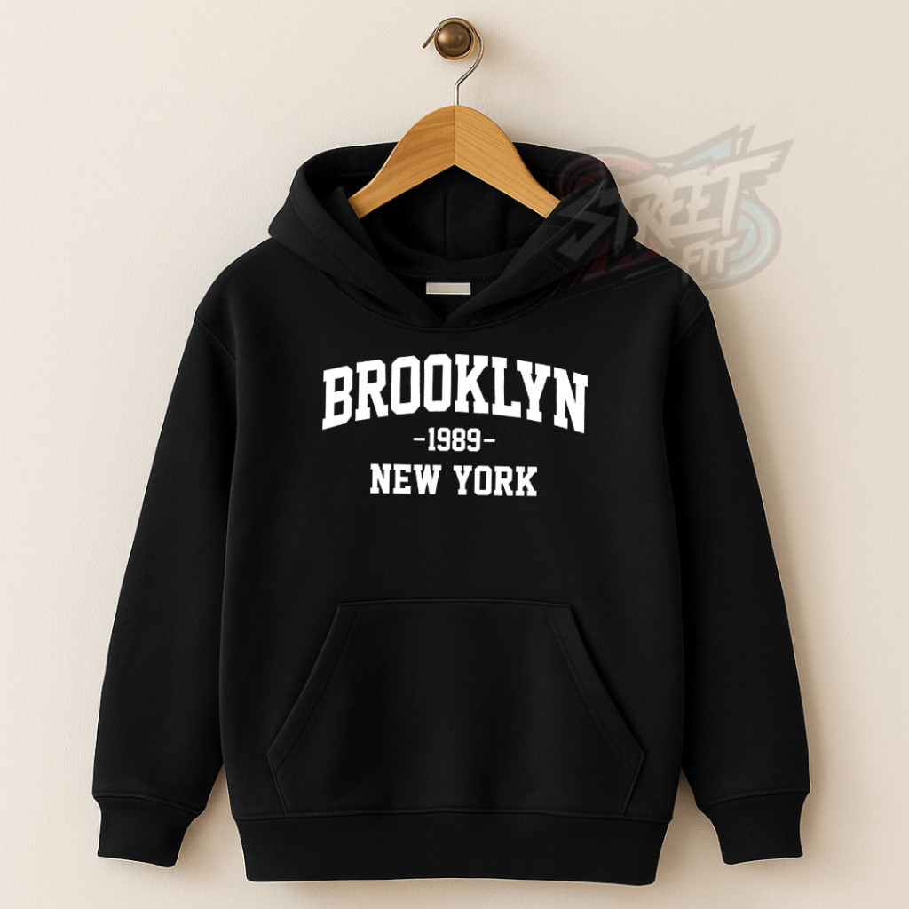 Moletom Infantil Flanelado Brooklyn Blusa de Frio com Capuz e Bolso Canguru Algodão Juvenil