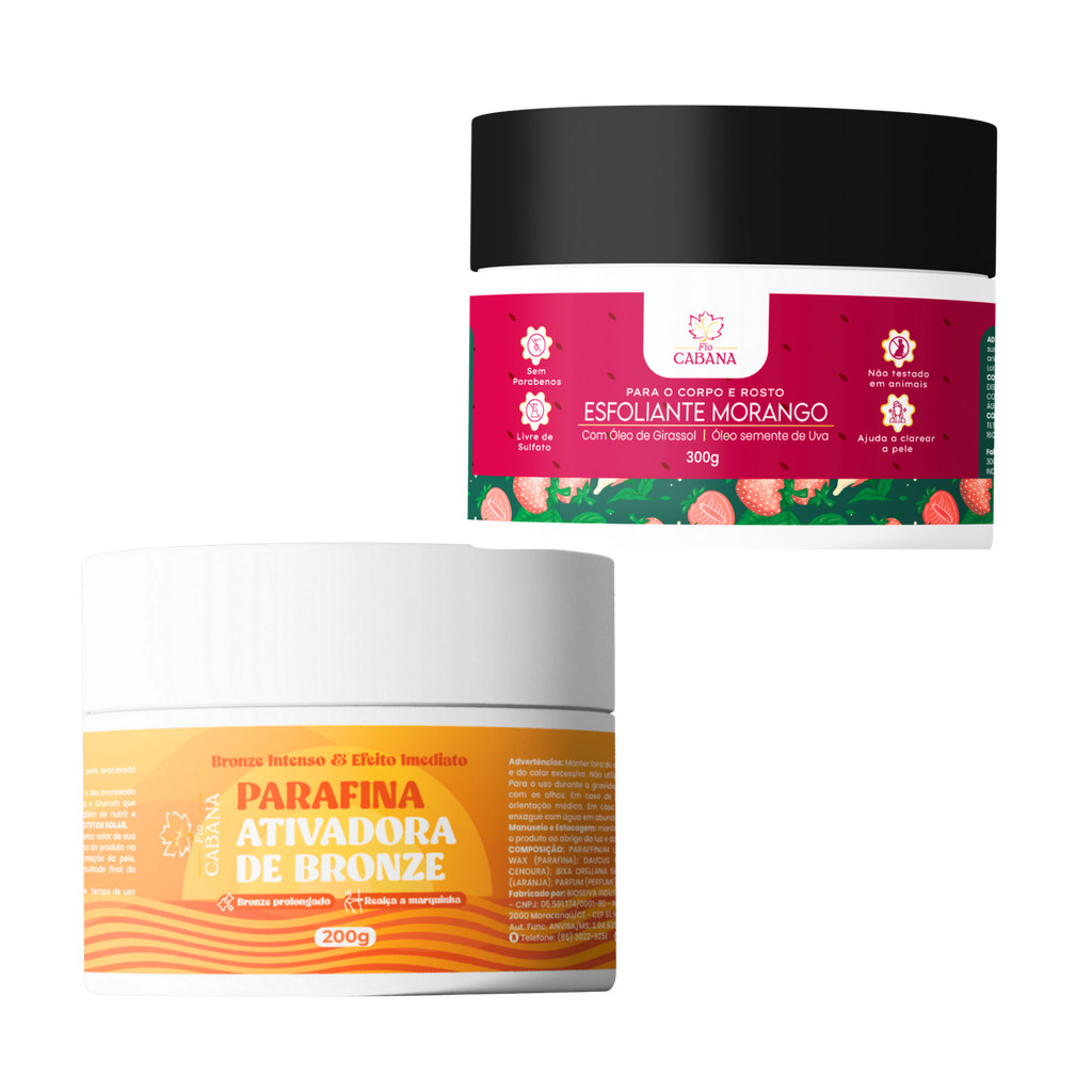 Kit Parafina Bronze Fio Cabana 200g + Esfoliante Morango 300g | Pele Iluminada Hidratação Renovada