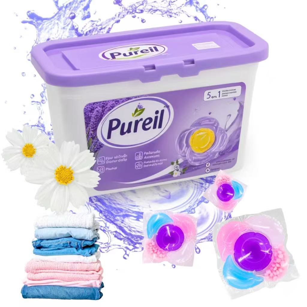 Cápsulas de Detergente Sabão Lava Roupas Pureil 5 em 1 Perfume Limpeza Profunda Maciez Proteção Tecido Lavanderia em Oferta na Shopee