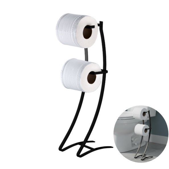 Suporte Porta Rolo Papel Higiênico Duplo Papeleira Chão Banheiro Preto Fosco - 1030PT Future