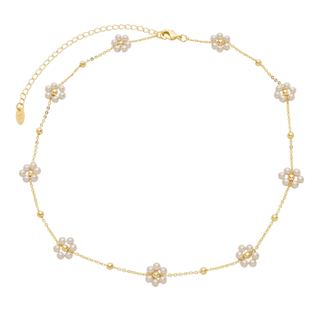 CHOKER FLOR PÉROLAS DANIELA FOLHEADO A OURO 18K em Oferta na Shopee