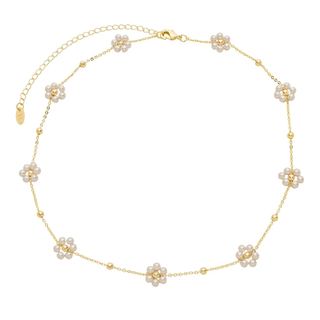 CHOKER FLOR PÉROLAS DANIELA FOLHEADO A OURO 18K