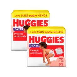 Kit 2 Fralda Huggies Supreme Care Pants Roupinha Proteção Acolchoada Tamanho M Pacote Hiper 72 Unidades Descartáveis