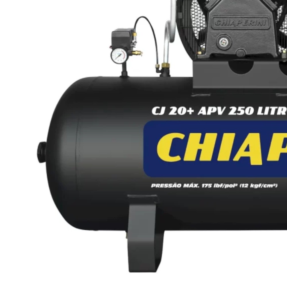 Detalhes do Compressor de ar 20 pés 250L 5 hp 175 lbs trifásico - CJ 20+ APV 250L - Chiaperini (220/380 (Trif&aacute;sico))