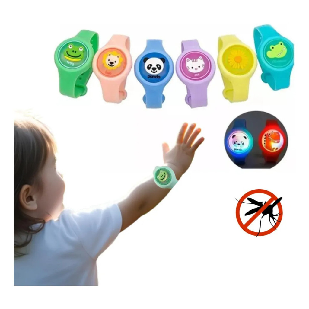 Pulseira Repelente Infantil Anti Mosquito Dengue LED Personagem Natural Citronela Menino Menina 30 Dias