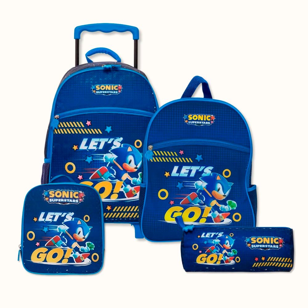 Kit Escolar Mochila Lancheira Estojo Sonic Let's Go Coleção 2026 Original Pacific