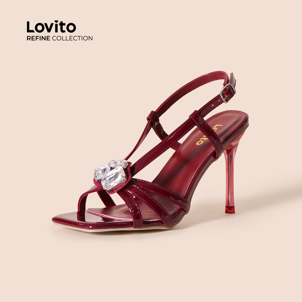 (Lovito Refine) Saltos Sexy com Strass e Fivela Primavera/verão Vermelhos para Mulheres LR14E404 em Oferta na Shopee