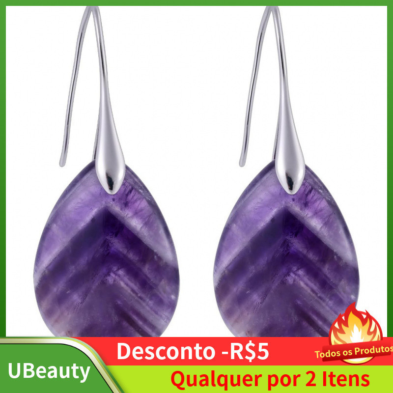 Brincos Pendentes de Pedras Naturais de Ágata em Forma de Gota, Joias de Orelha Elegantes e Modernas com Gancho de Peixe