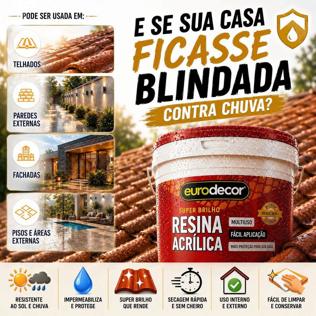 Resina Acrílica 3,6L ou 1L Base Água Incolor Brilhante Ou Acetinada Eurodecor Premium