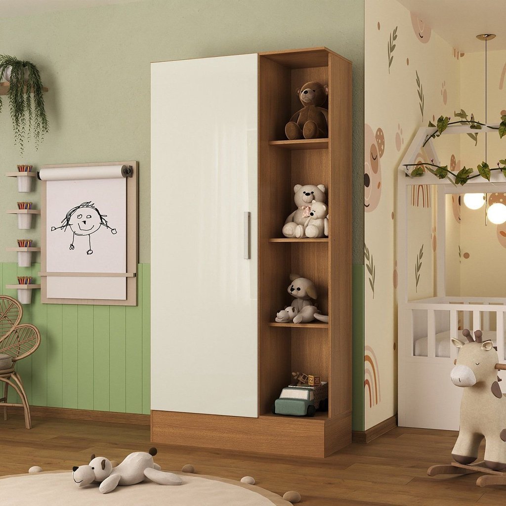 Guarda-roupa Infantil 1 Porta Sara Espresso Móveis Cinamomo/Off White