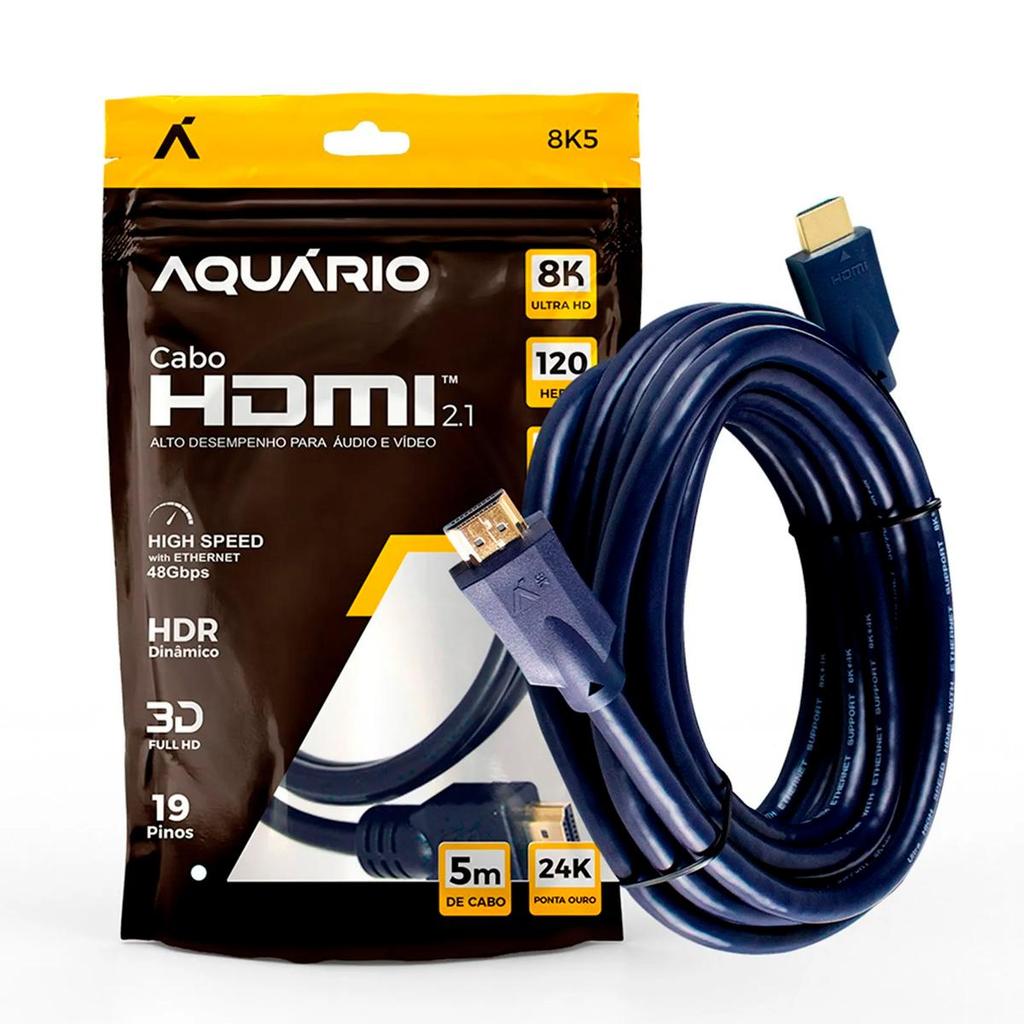 Cabo HDMI 2.1 8K de 2 e 5 metros 7680x4320p - Aquário
