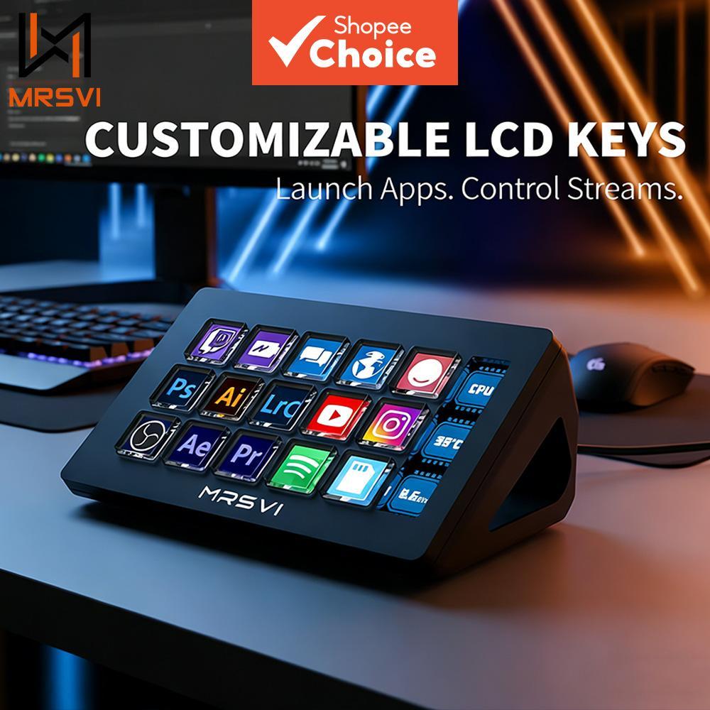 MRSVI 293S Teclado Visual Stream Deck Dock com 15 Teclas LCD Botão LCD Criação de Conteúdo ao Vivo Controlador de
