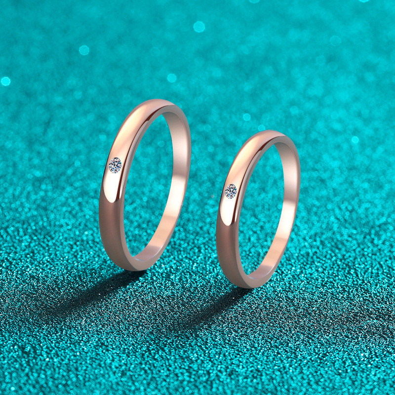 [Moissanite pode passar a caneta de diamante medida] S925 prata esterlina completa moissanite champanhe ouro casal anel