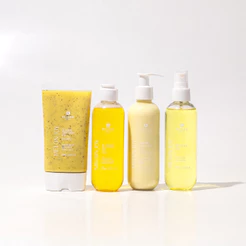 Kit Esfoliante, Gel de Banho, Hidratante e Body Splash Melão