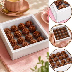 10~20 CAIXA P/ 16 DOCES ALTA C/ MOLDURA BRANCA 4635 (IDEIA) CHOCO
