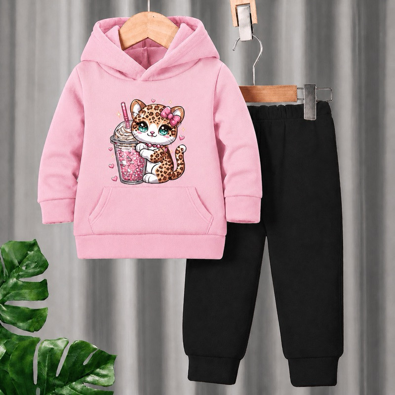 Conjunto Infantil de Moletom  Flanelado Estilo Canguru Gatinha – Unissex Confortável e Quentinho
