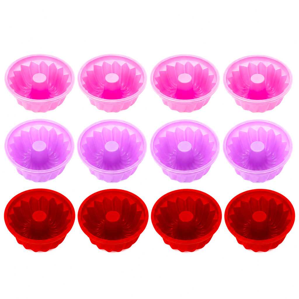 Kit 12  Mini Forma Redonda de Silicone Bolo Pudim Confeitaria Forno Molde Cupcake Sobremesa Cozinha