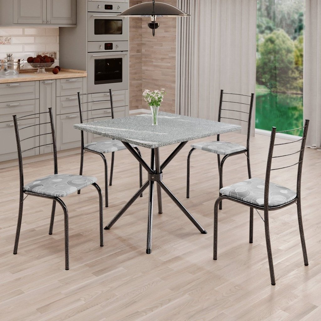 Conjunto Sala de Jantar Mesa Quadrada 70x70cm Tampo Granito Topázio 4 Cadeiras Rio Prata/Paraopeba/Mart Paraopeba/Mart