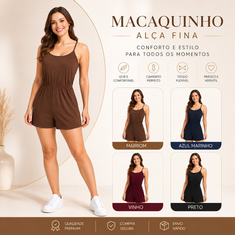 Macaquinho Curto Feminino Malha Alça Fina Confortável Soltinho e Estiloso |3713| Pronta Entrega