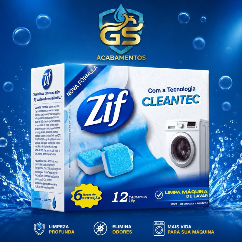 Zif Limpa Maquina de Lavar Roupas 12 Pastilhas Rende até 1 Ano Lavadoras frontal e superior com Tecnologia Cleantec