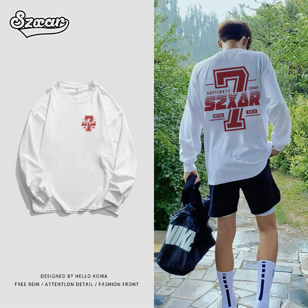 Europeu americano Street Wear carta única impressa puro algodão manga comprida camiseta masculino feminino Design sentim