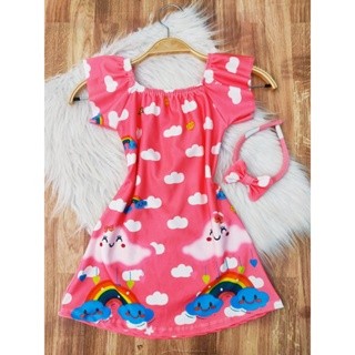 Vestido Infantil Luna Temático Chuva de Amor Rosa +Tiara