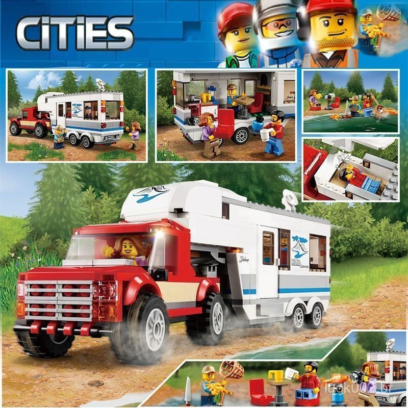 Série Lego City, blocos de montar para montagem de RV de camping para pais e filhos, brinquedo de montagem de caminhão-c