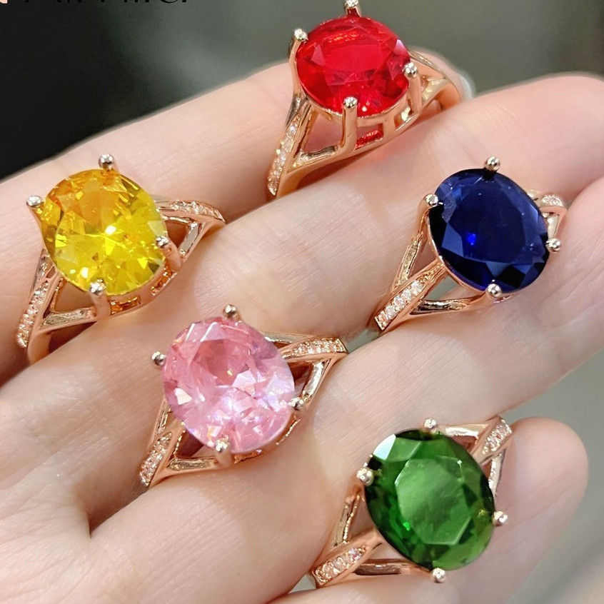 Cor Natural multicolorido luxo simples Sri Lanka colorido rosa diamante anel de ouro senhoras jóias pedra preciosa