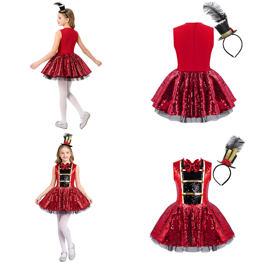 inhzoy Crianças Meninas Em Torno Do Pescoço Sem Mangas Lantejoulas Brilhantes Adornadas Vestido Collant Com Penas Mini C