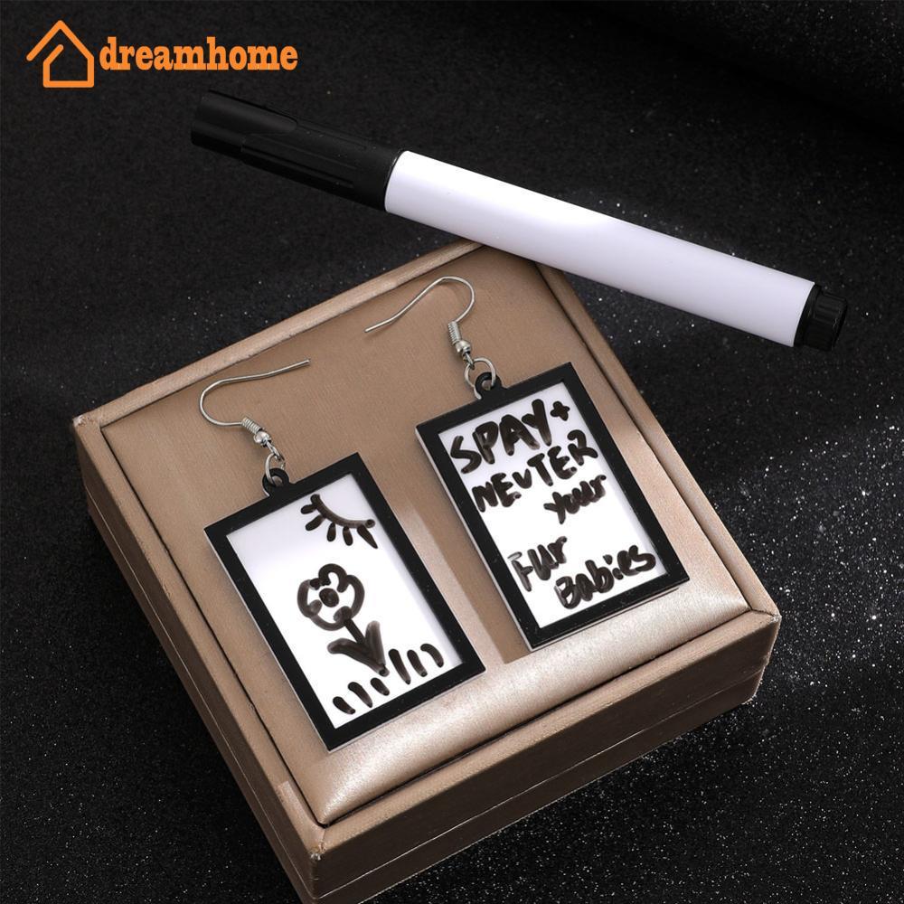 DREAMHOME Criativo Acrílico Placa De Mensagem Pingente Brincos Com Caneta Marcador De Apagamento A Seco DIY Doodle Quadr