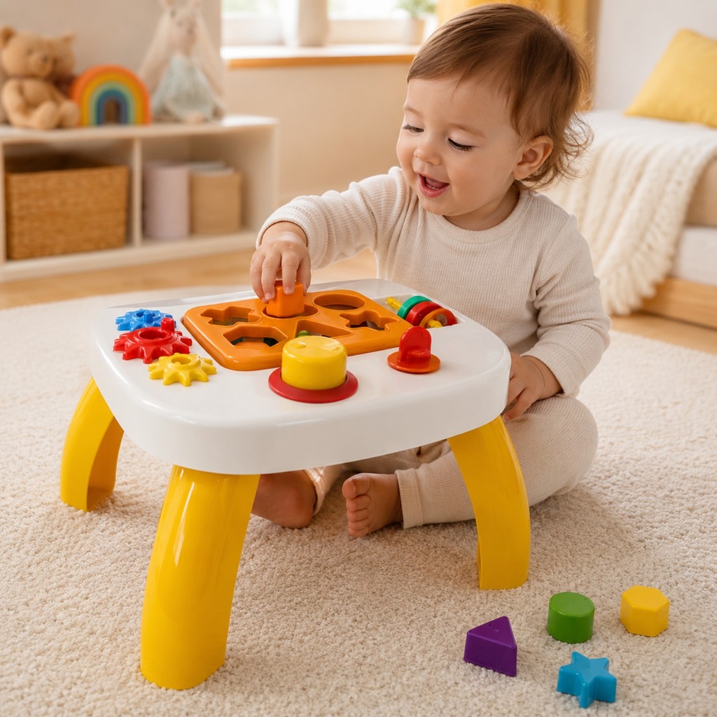 Brinquedo Bebe Mesa Didatica Engrenagem Buzina Encaixe +12m
