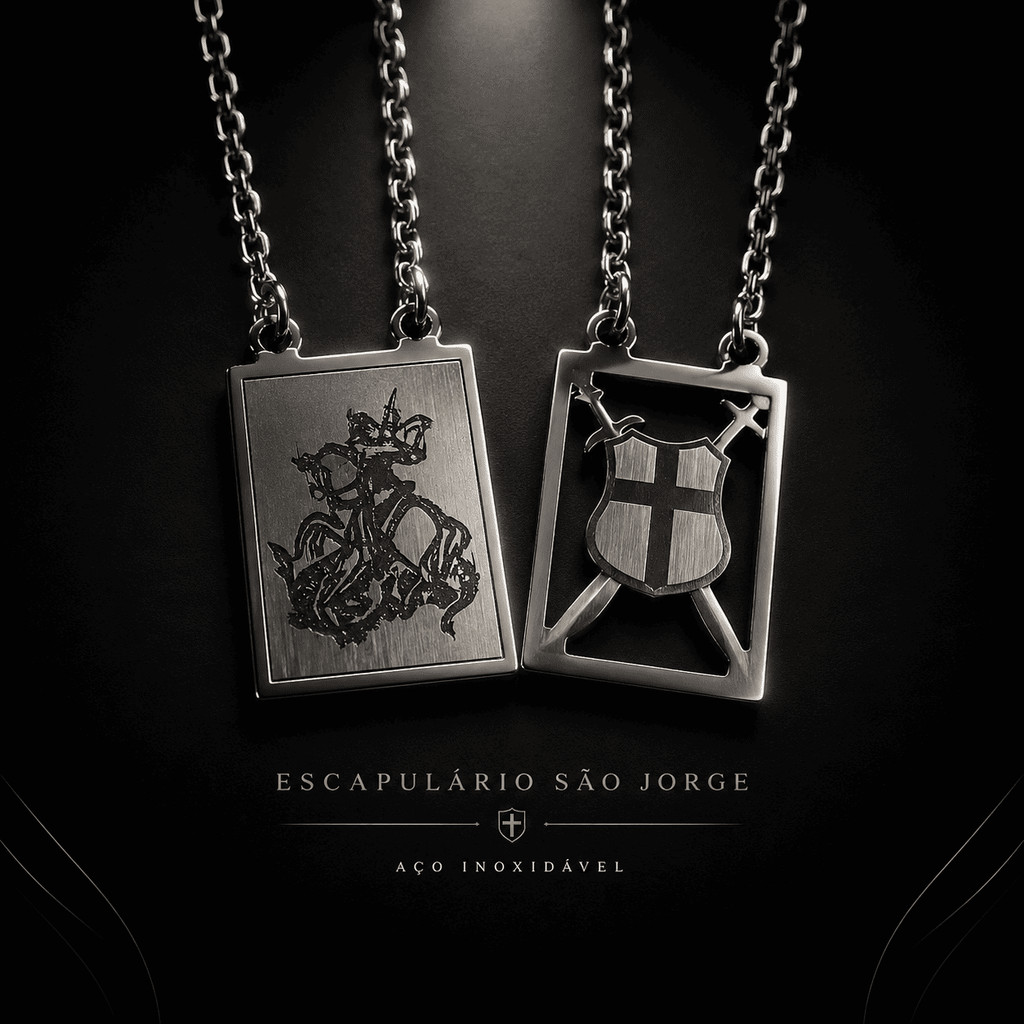 Colar Escapulário São Jorge Aço Inox Masculino Feminino Pingente Religioso